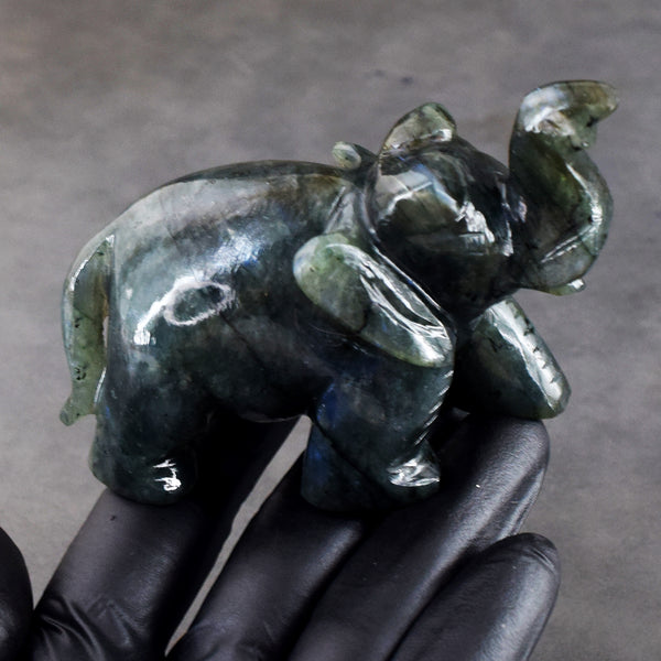 Genuine 917.00 Cts Blue Flash Labradorite Carved Premium Crystal Elephant