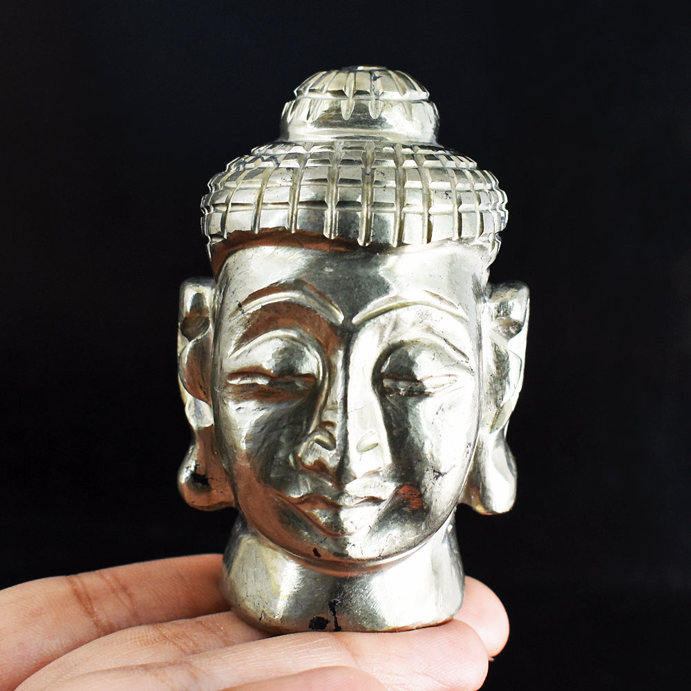 1671.00 Carats Genuine Pyrite Hand Carved  Crystal Gemstone Buddha Head Carving