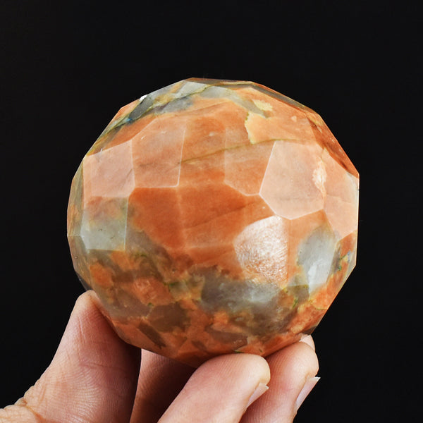 Exclusive 729.00 Cts Genuine Peach Moonstone Faceted Hand Carved Healing Crystal Sphere