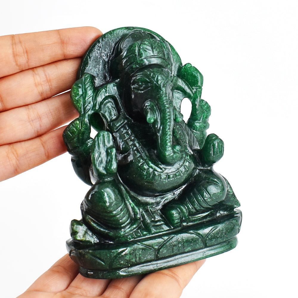 Gorgeous 2871.00 Cts Genuine Green Jade Hand Carved Crystal Gemstone Carving Lord Ganesha