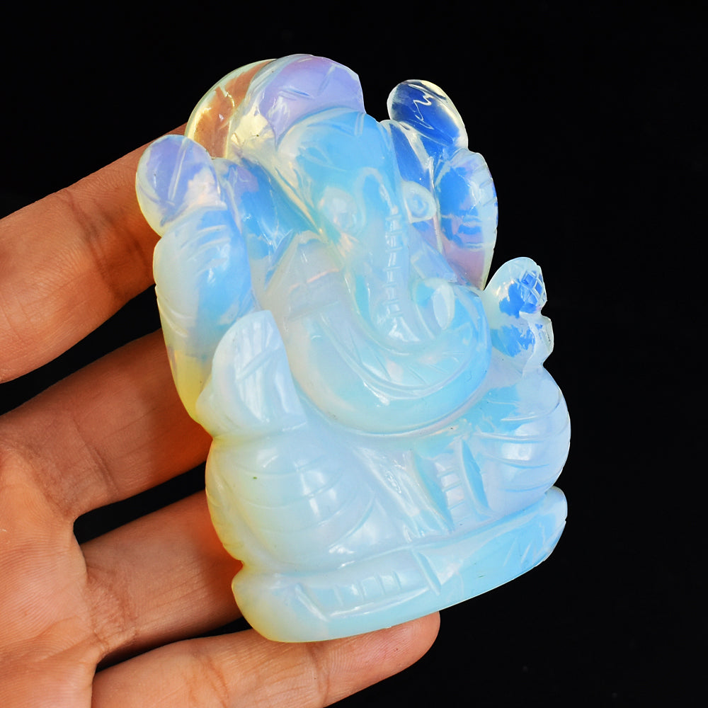 Gorgeous 929.00 Cts Genuine Opalite Hand Carved Crystal Lord Ganesha Gemstone Carving