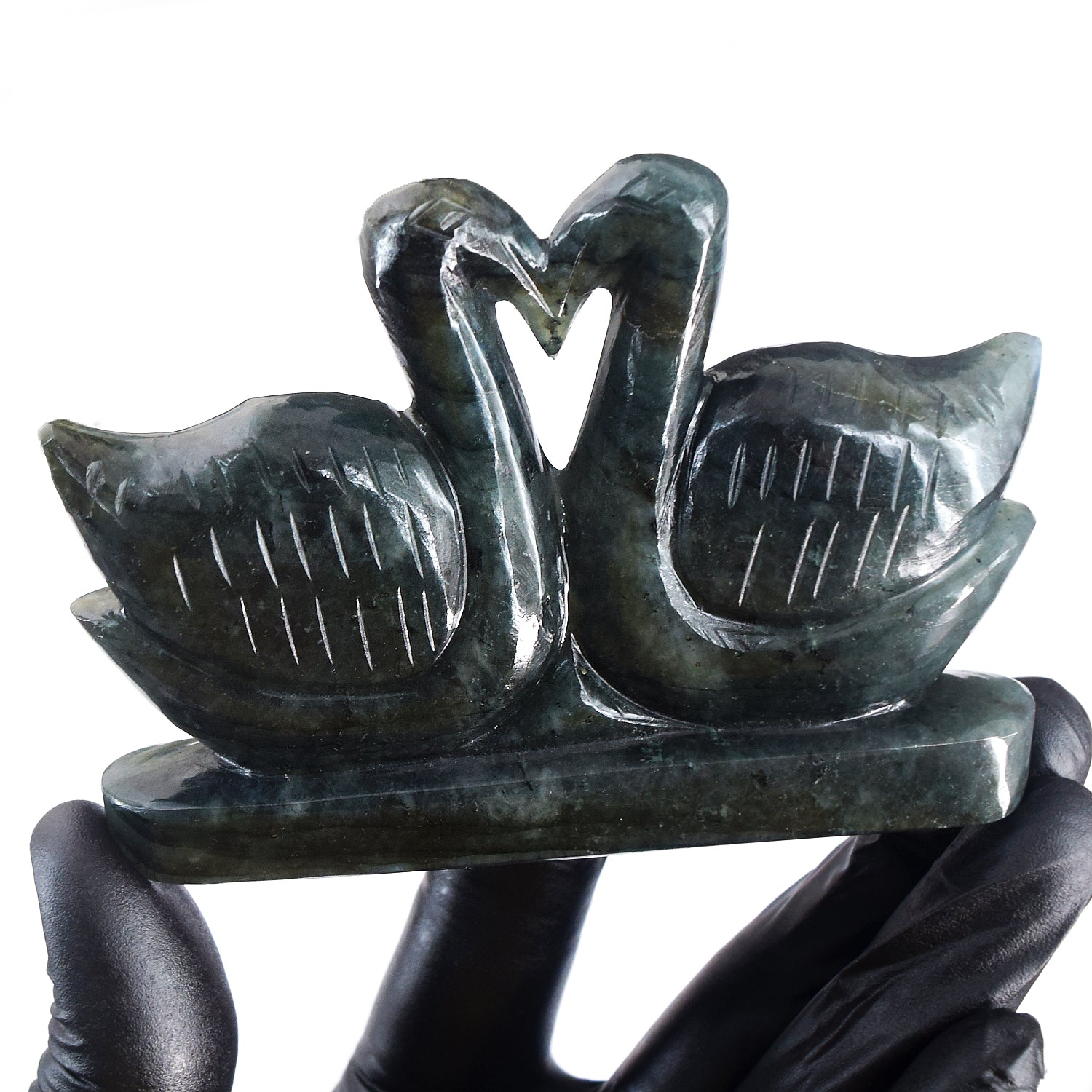 Stunning 1033.00 Cts Genuine Labradorite Carved Love Premium Swan Pair