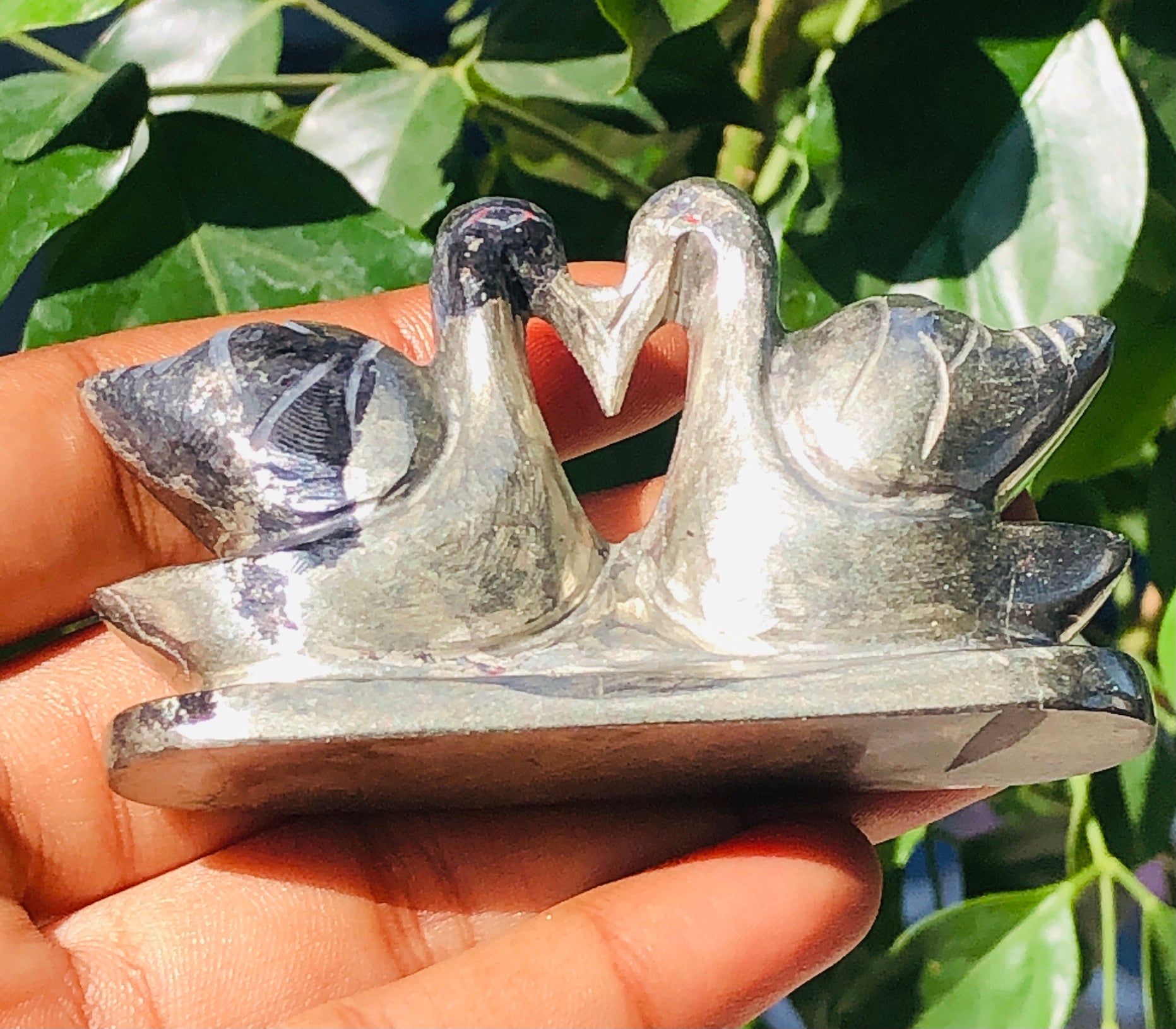 Genuine 612.00 Cts Best Pyrite Love Carved Premium Swan Pair