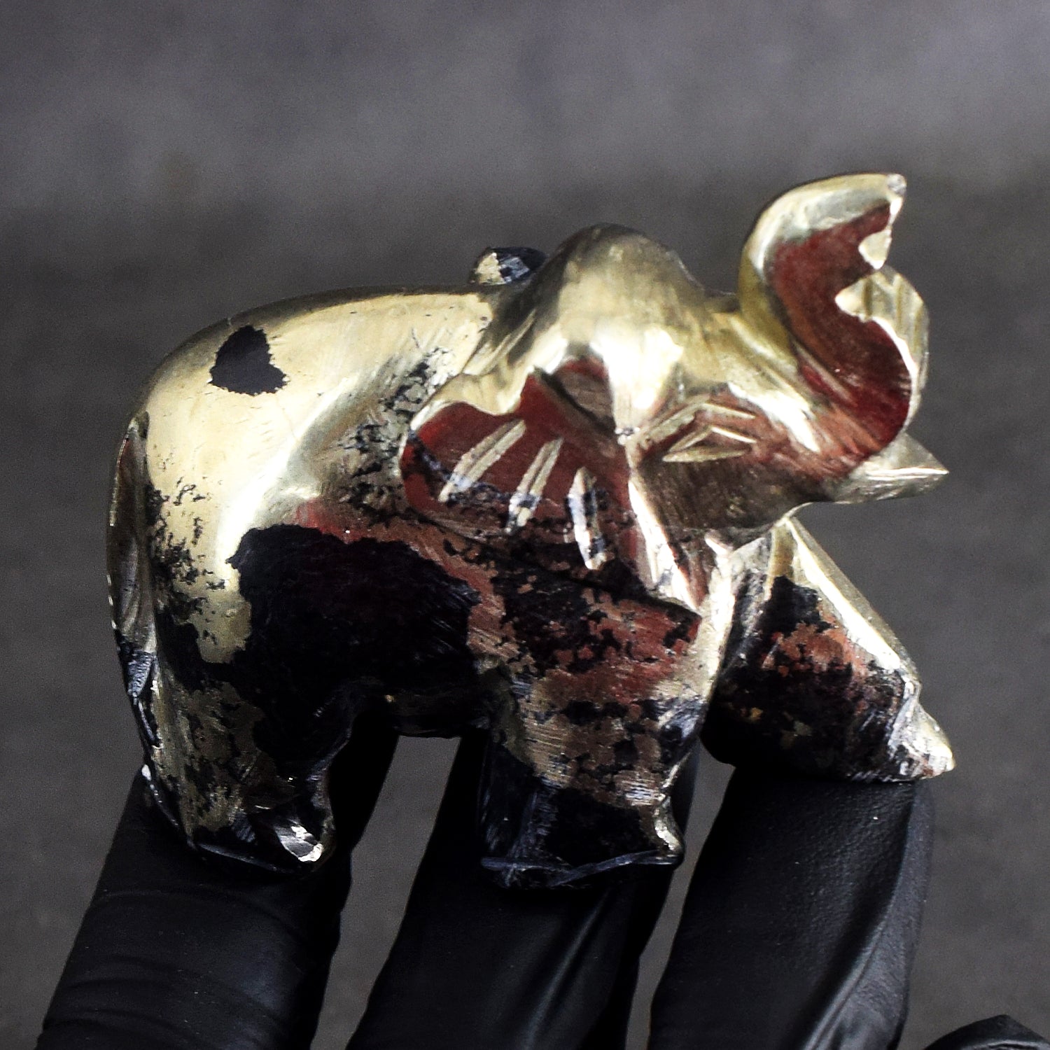 Special 672.00 Cts Genuine Pyrite Hand Carved Gemstone Premium Elephant Crystal