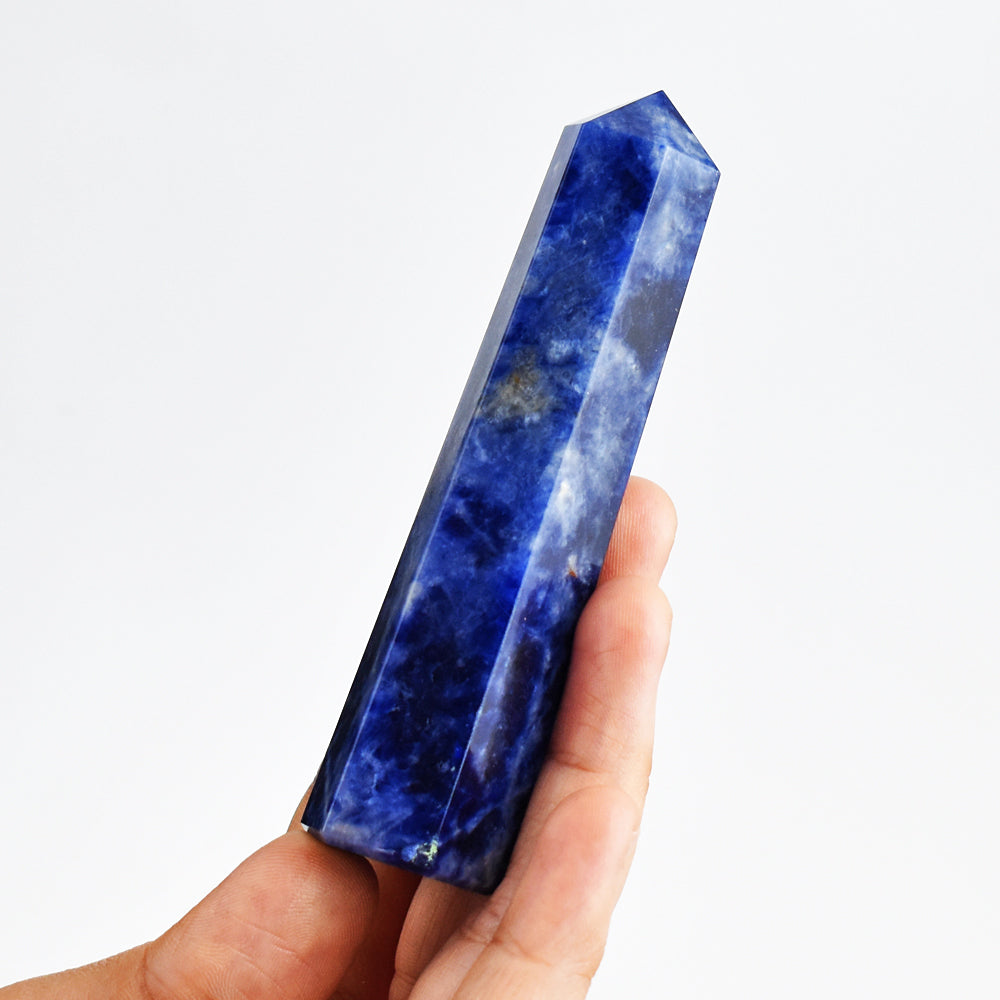 Genuine  411.00 Carats  Sodalite  Hand  Carved  Crystal  Gemstone  Healing  Point   Carving