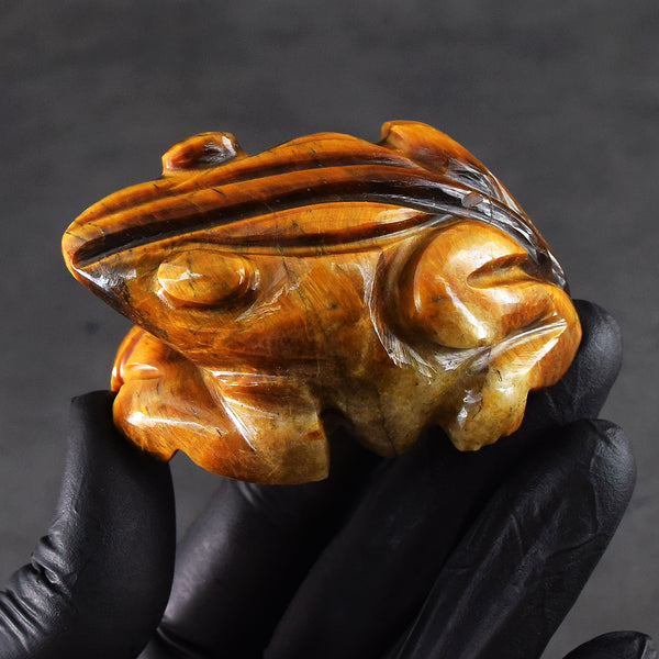 Morbid 676.00 Cts Genuine Tiger Eye Hand Carved Premium Crystal Frog