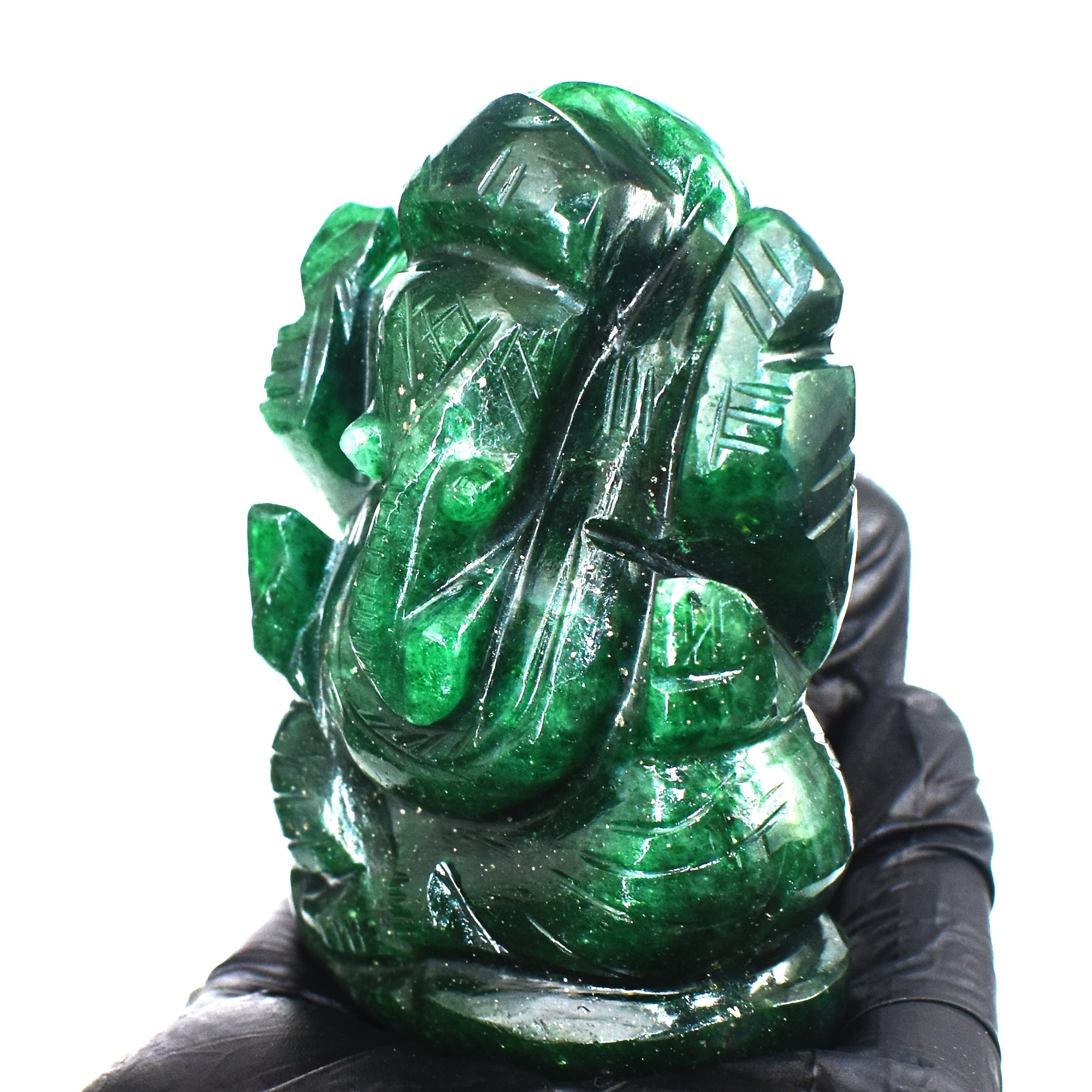 Beautiful 700.00 Cts Genuine Green Jade Divine Hand Carved Crystal Lord Ganesha Idol Gemstone Carving