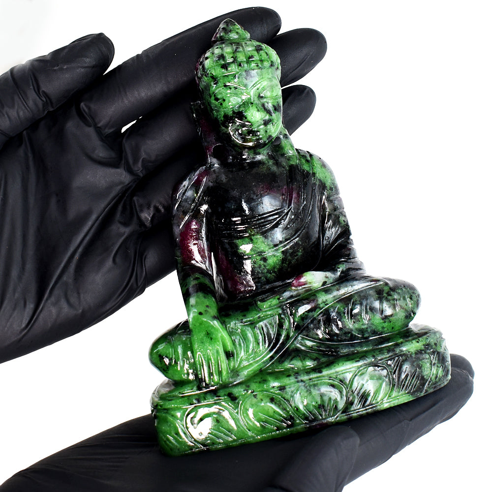 Genuine 2918.00 Cts Ruby Zoisite Hand Carved Crystal Buddha Idol Gemstone Carving