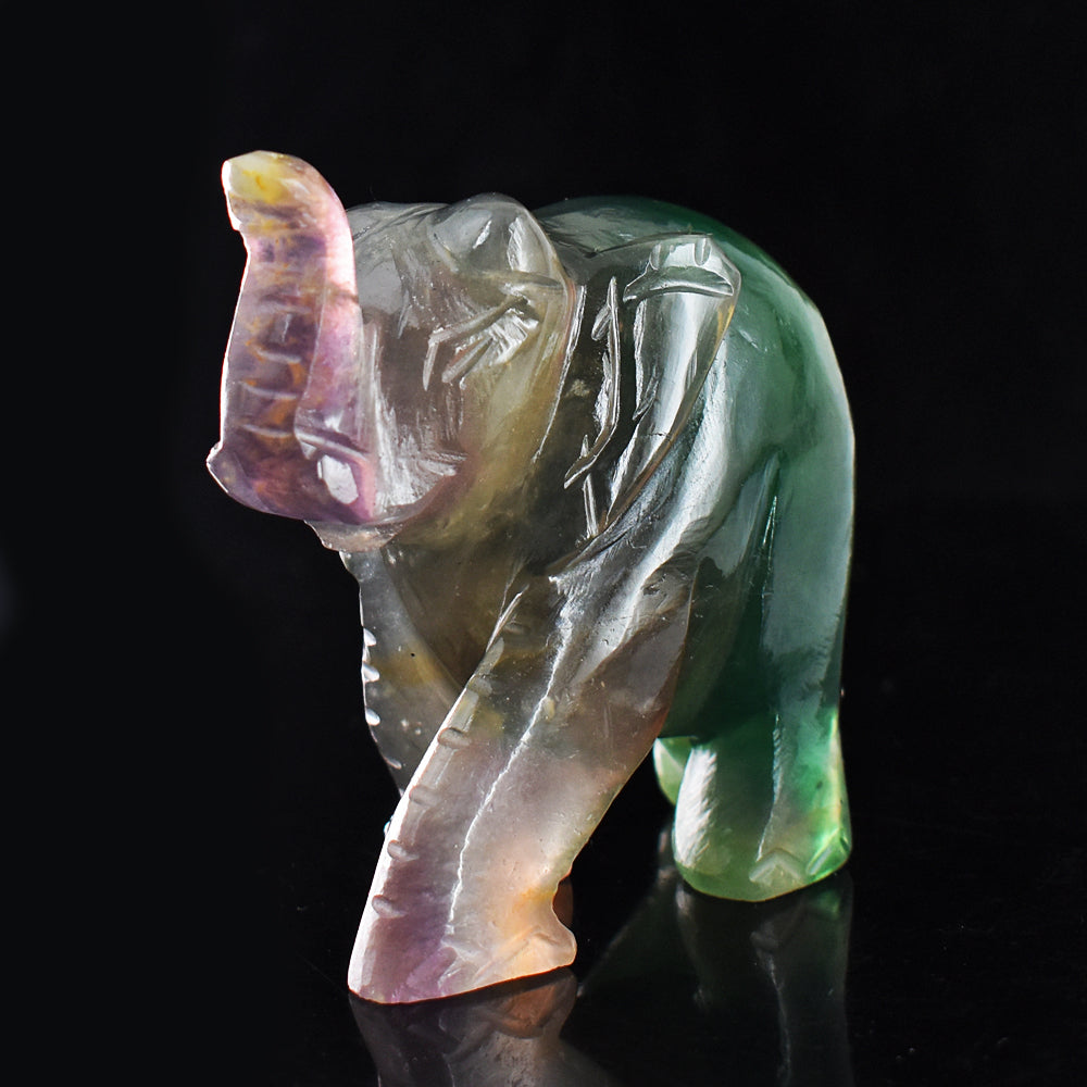 Amazing  1164.00 Cts Multicolor  Fluorite Hand Carved Genuine Crystal Gemstone Carving Elephant
