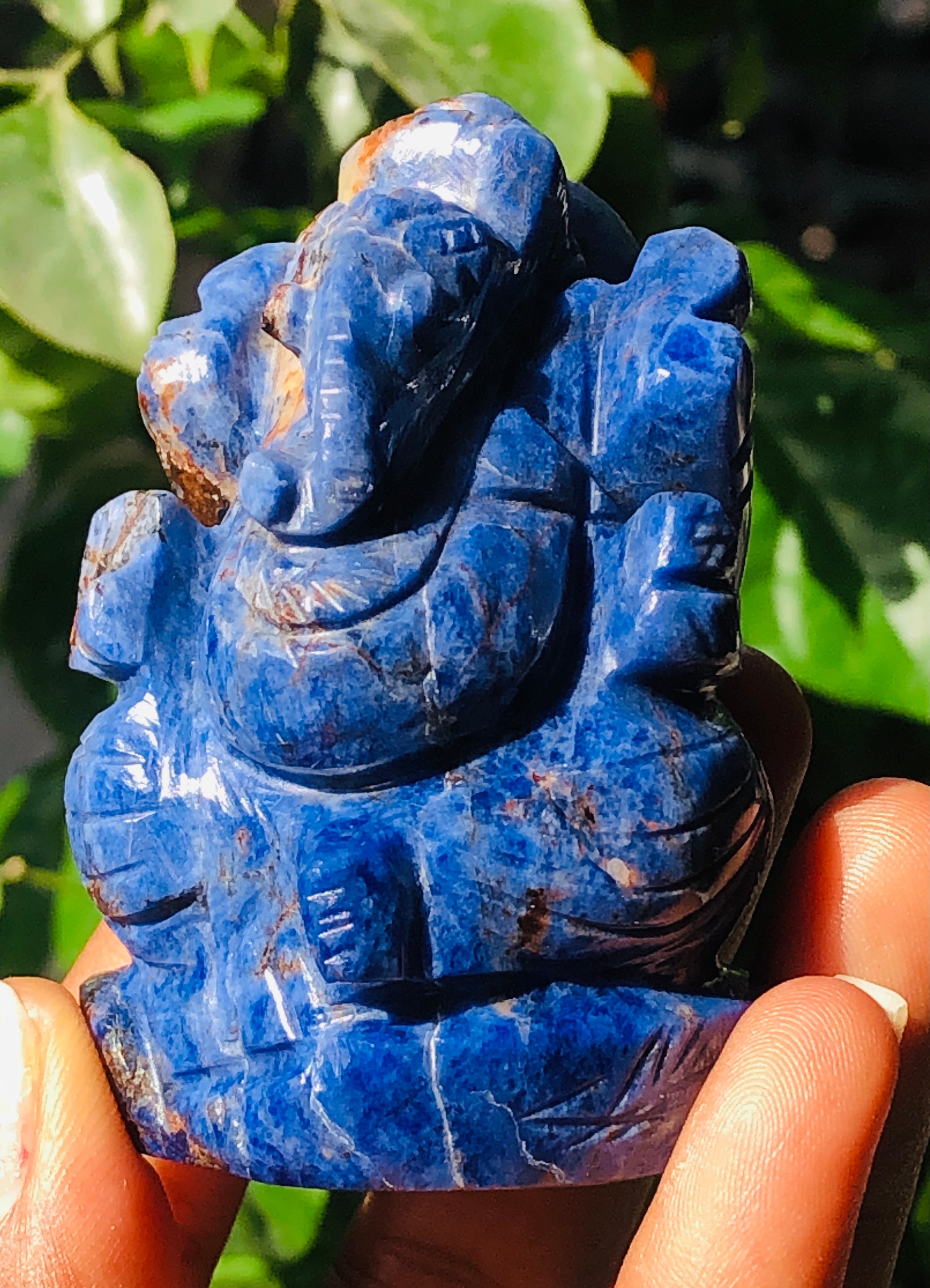 Exclusive 596.00 Cts Genuine Blue Sodalite Divine Hand Carved Crystal Lord Ganesha Carving Gemstone