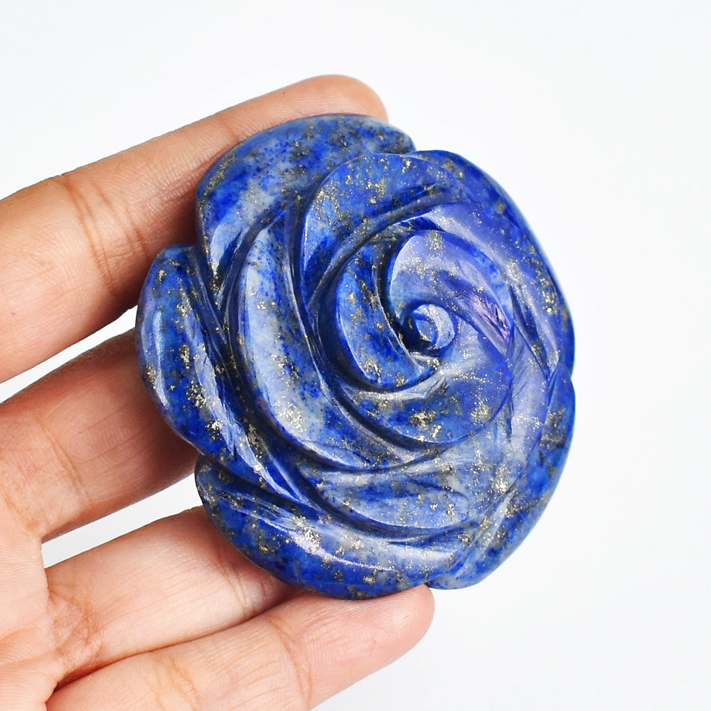 Gorgeous 589.00 Carats Genuine Blue Lapis Lazuli Hand  Carved Crystal Gemstone Carving Rose Flower