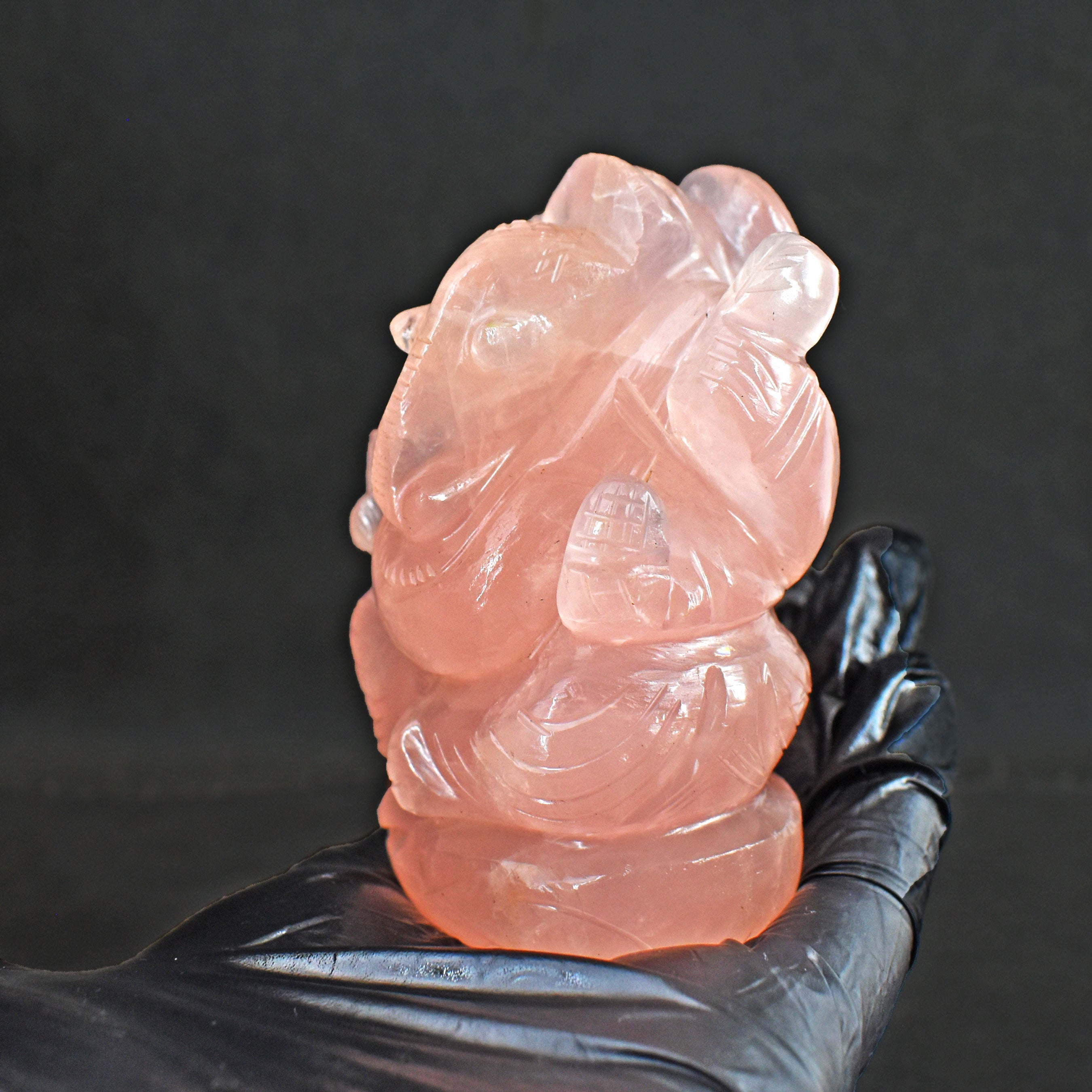 Stunning 1134.00 Rose Quartz Hand Divine Carved Genuine Crystal Gemstone Carving Lord Ganesha