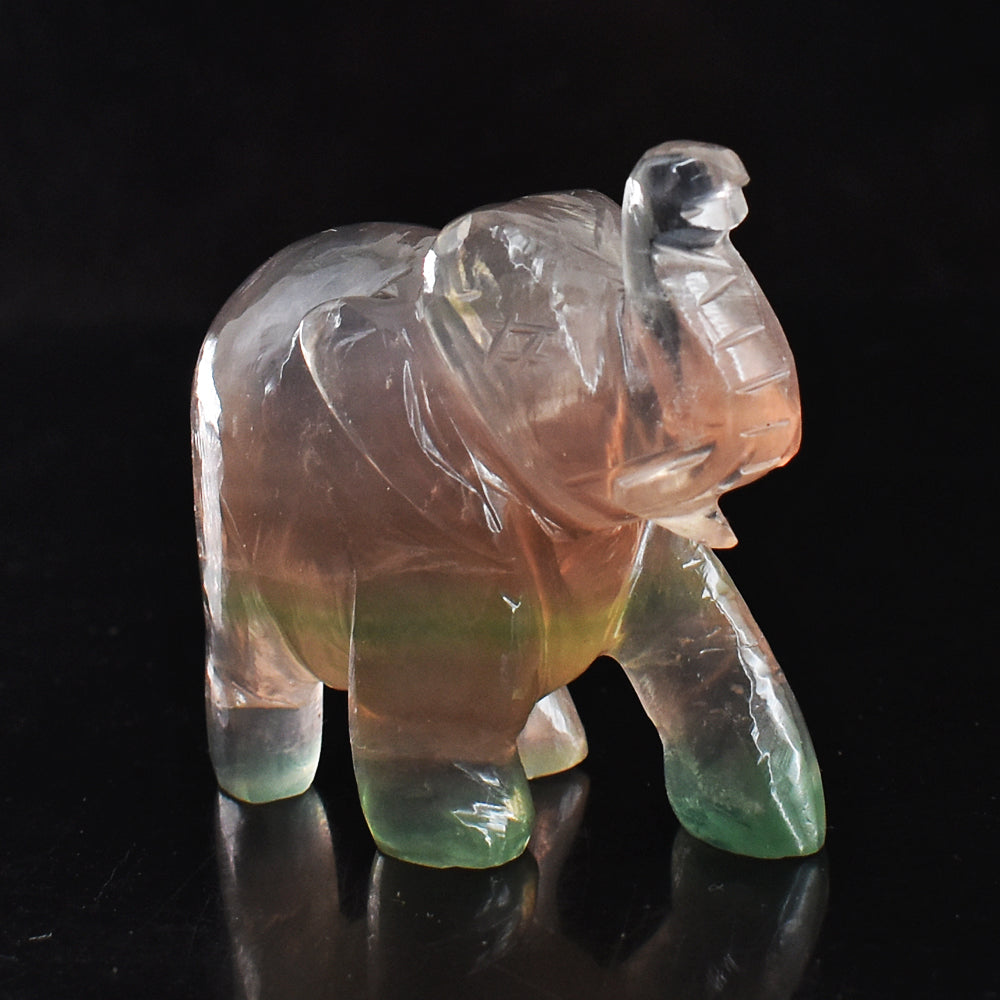 Craftsmen Multicolor Fluorite Hand Carved Genuine Crystal Gemstone Carving Elephant