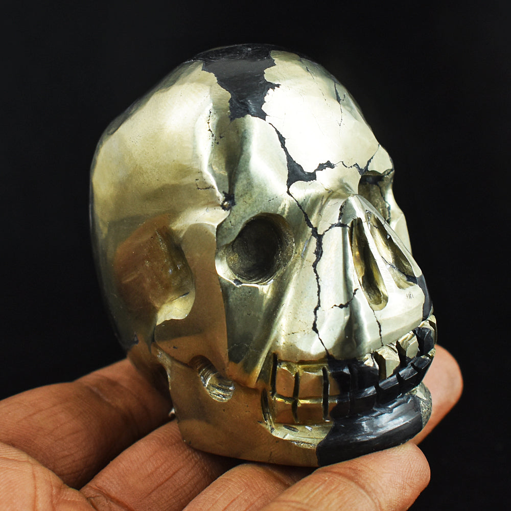 Artisian 1692.00 Carats Genuine Golden Pyrite  Hand Carved  Crystal Skull  Gemstone  Carving