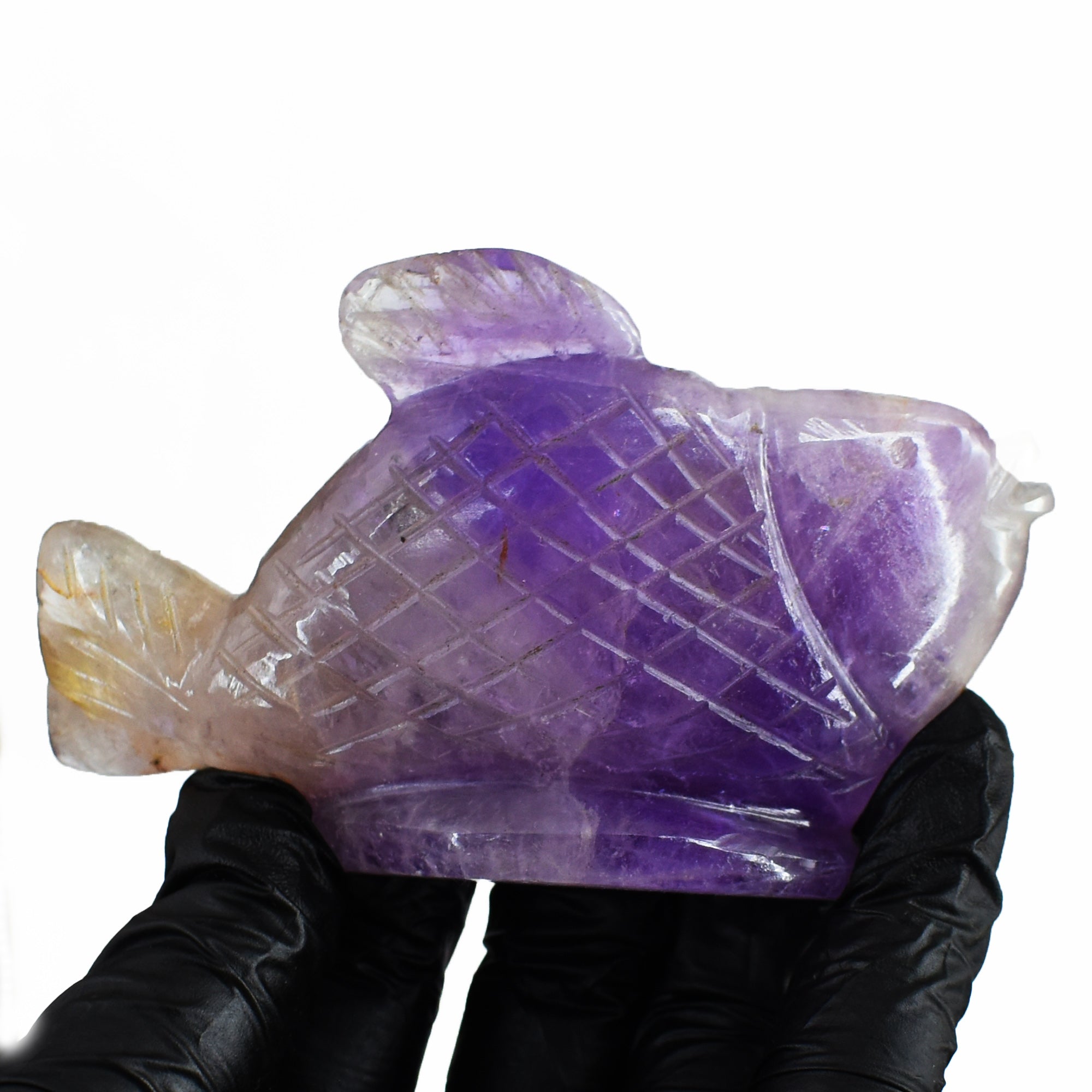 Stunning 496.00 Carats Amethyst Hand Carved Genuine Crystal Gemstone Carving Fish 2026 Collection