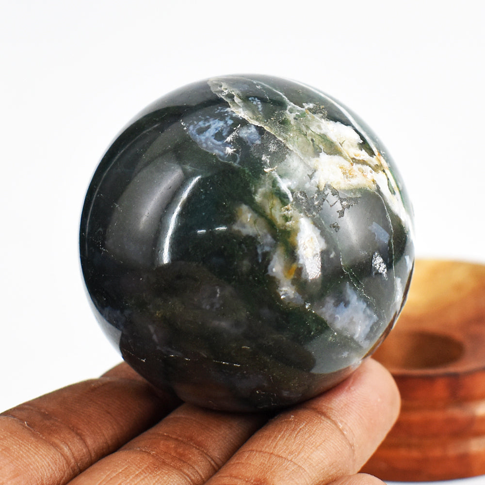 Beautiful 787.00 Cts  Genuine  Green Moss Agate Hand  Carved  Crystal  Healing Gemstone Sphere