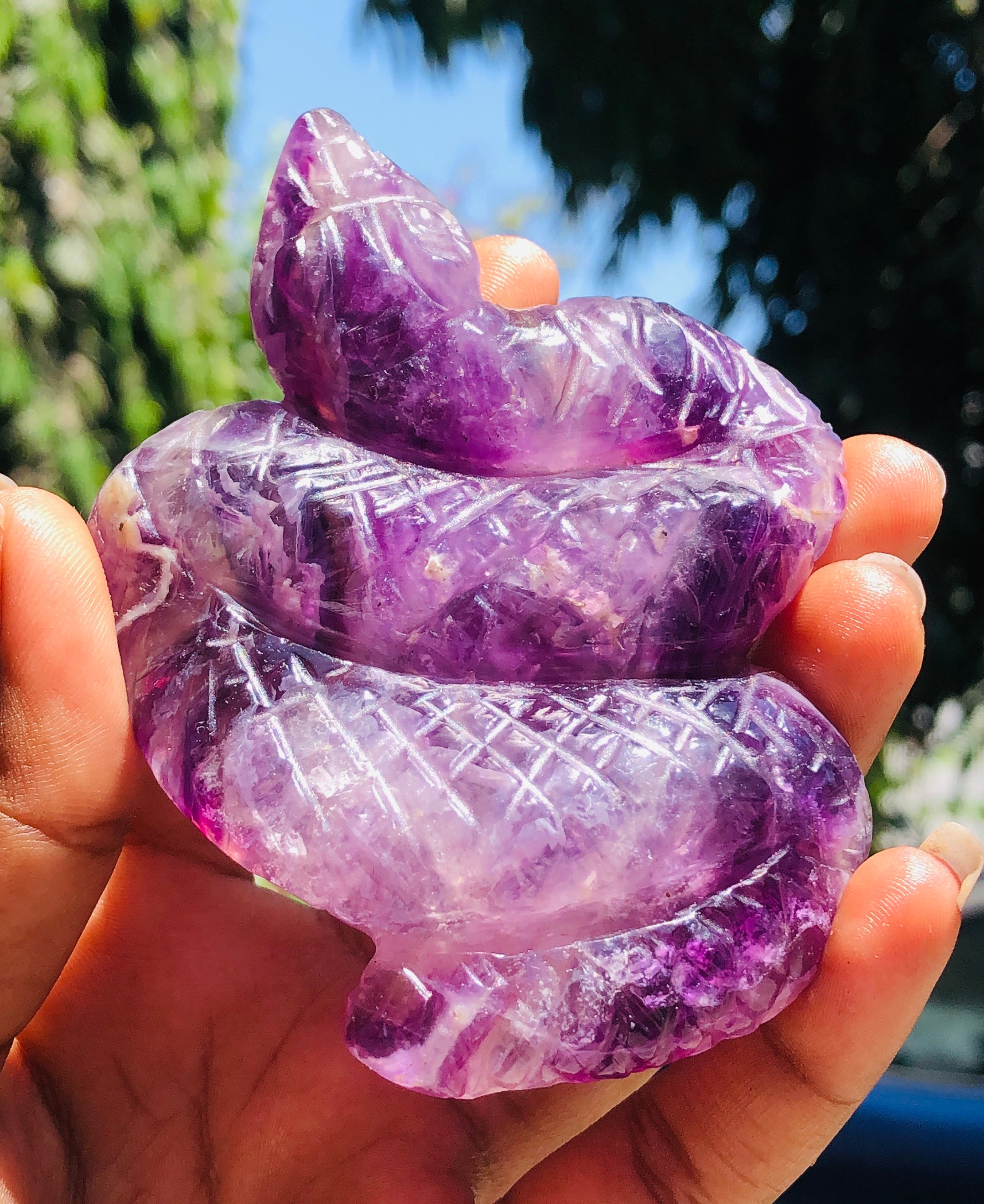 Stunning 807.00 Carats Genuine Amethyst  Hand Carved  Crystal Gemstone Carving Snake 2026  Collection