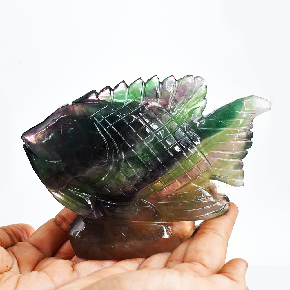 Artisian 3601.00 Carats  Genuine Multicolor Fluorite  Hand  Carved  Crystal  Gemstone Carving Fish