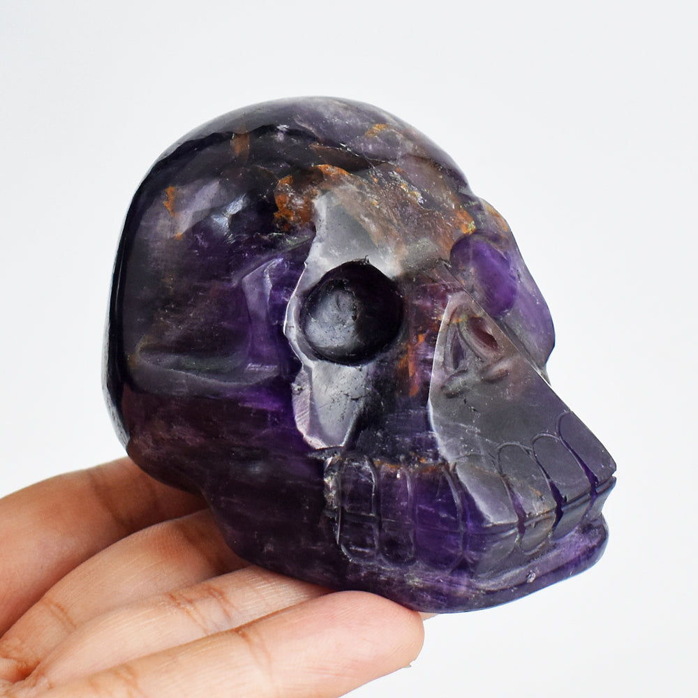 Craftsmen 1191.00  Carats Genuine  Purple  Amethyst Hand  Carved Crystal Gemstone Skull Carving