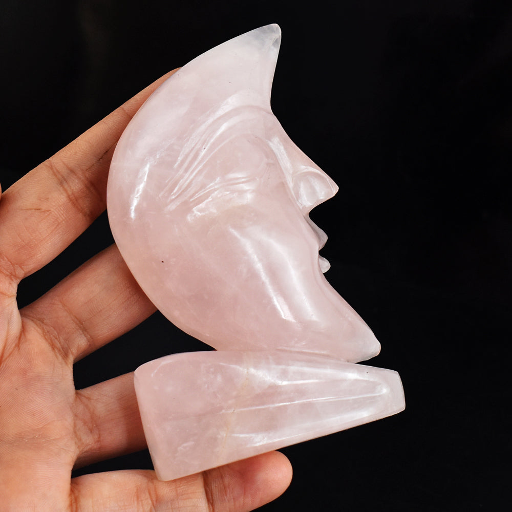 Natural  1076.00 Cts  Genuine Pink Rose Quartz Moon With Stand Hand Carved Gemstone Carving