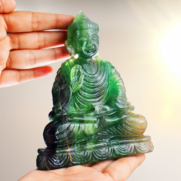 Beautiful 4035.00 Cts Genuine Multicolor Fluorite Hand Carved Lord Buddha Idol Gemstone Carving