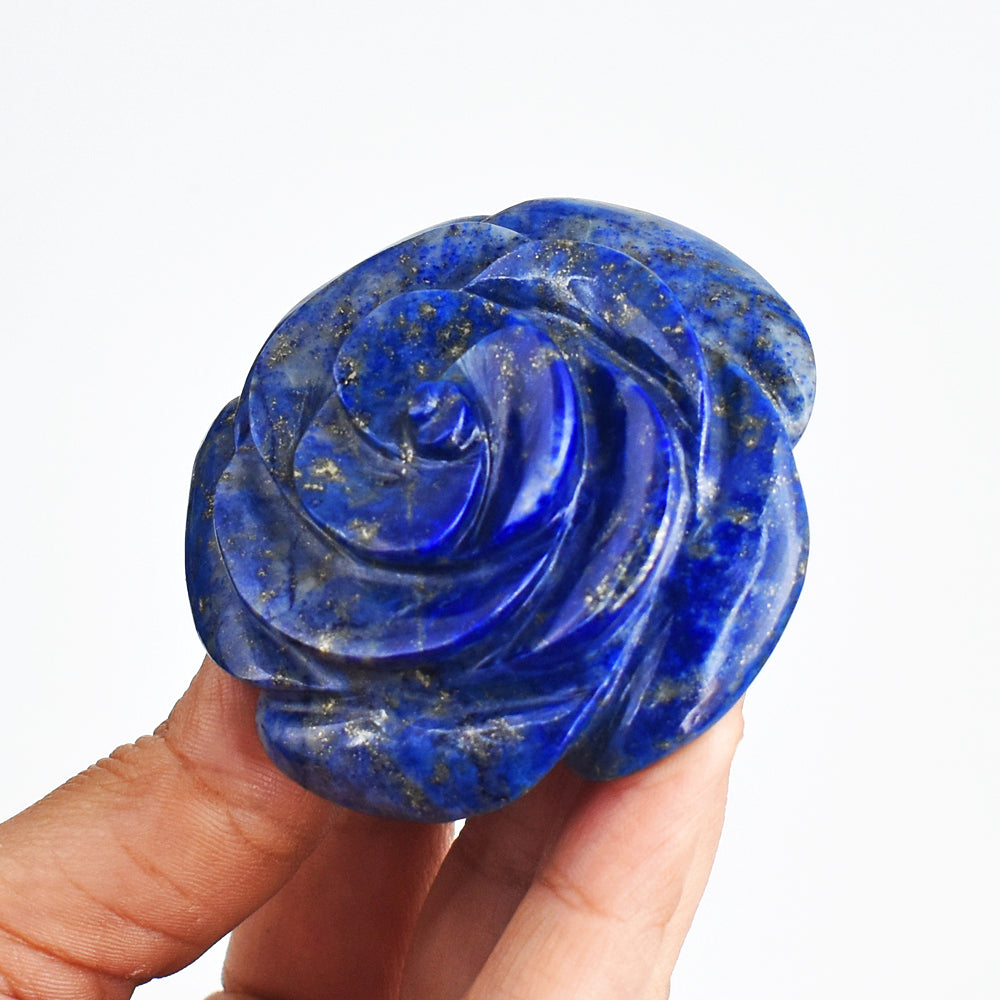 Gorgeous 589.00 Carats Genuine Blue Lapis Lazuli Hand  Carved Crystal Gemstone Carving Rose Flower