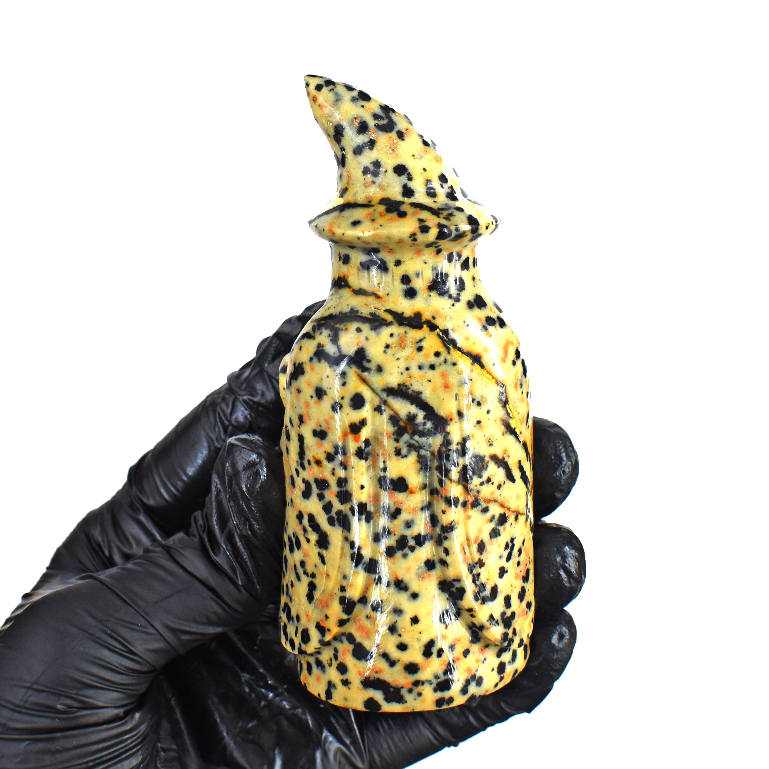Amazing 860.00 Cts Genuine Dalmation Jasper Hand Carved Premium Wizard Crystal