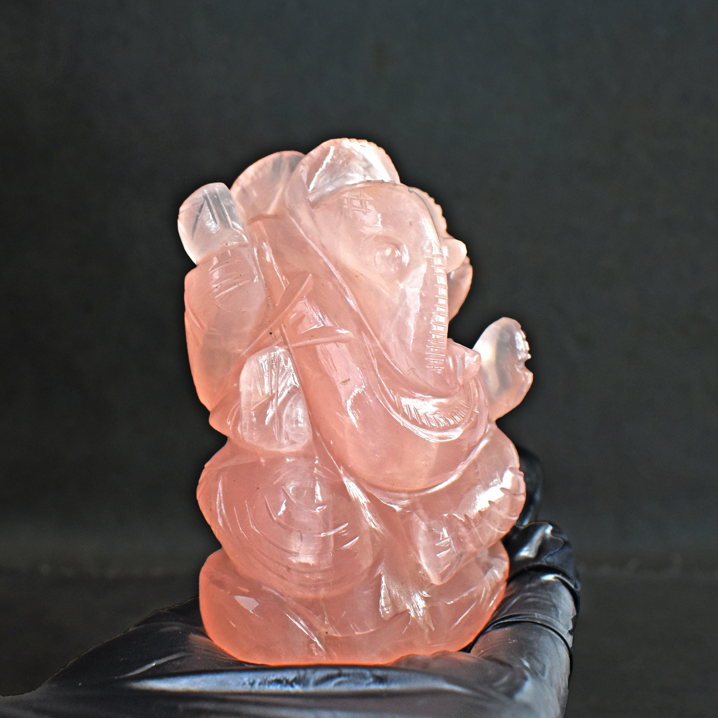 Stunning 1134.00 Rose Quartz Hand Divine Carved Genuine Crystal Gemstone Carving Lord Ganesha