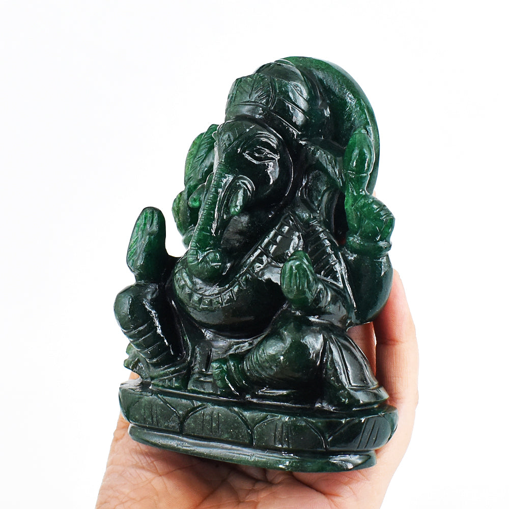 Gorgeous 2871.00 Cts Genuine Green Jade Hand Carved Crystal Gemstone Carving Lord Ganesha