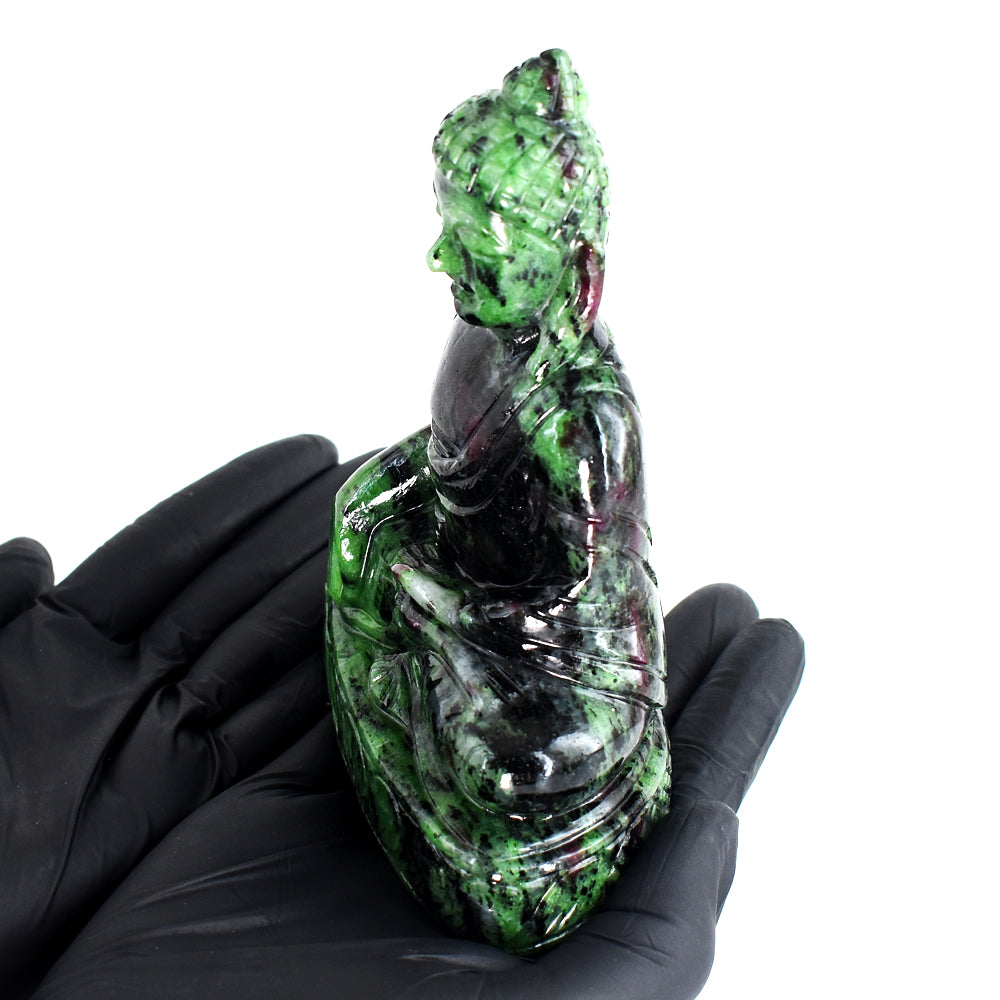 Genuine 2918.00 Cts Ruby Zoisite Hand Carved Crystal Buddha Idol Gemstone Carving