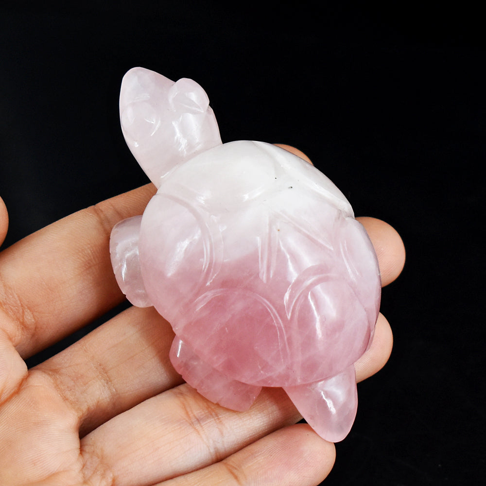 Exclusive  514.00 Carats Genuine Pink Rose Quartz Hand Carved Crystal  Gemstone Turtle Carving