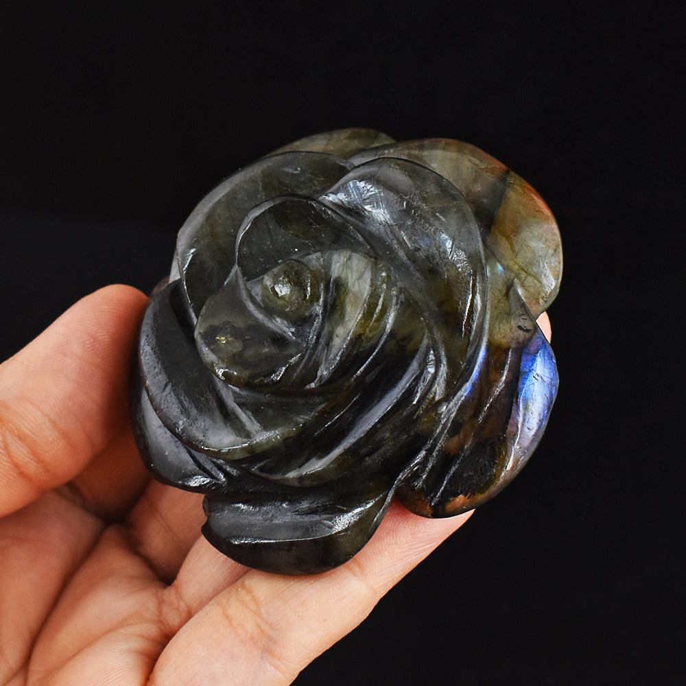 Blue Flash Labradorite  611.00 Carats  Genuine  Hand Carved  Gemstone Rose Flower Carving