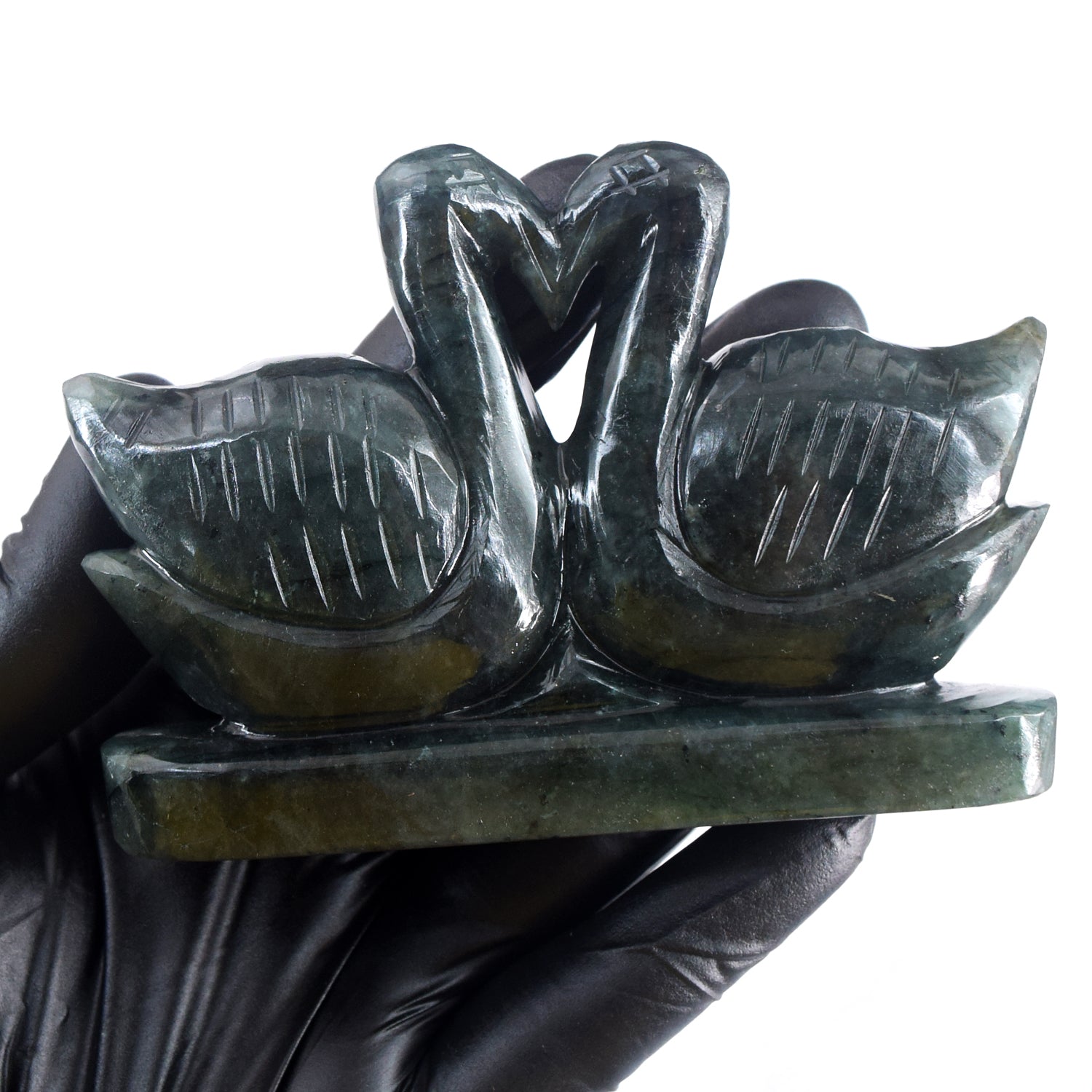 Stunning 1033.00 Cts Genuine Labradorite Carved Love Premium Swan Pair