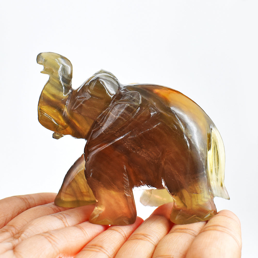 Beautiful 1240.00 Cts  Genuine  Multicolor Fluorite Hand Carved Crystal Gemstone Carving Elephant