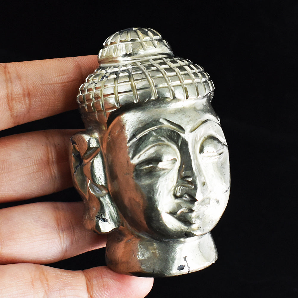 1671.00 Carats Genuine Pyrite Hand Carved  Crystal Gemstone Buddha Head Carving