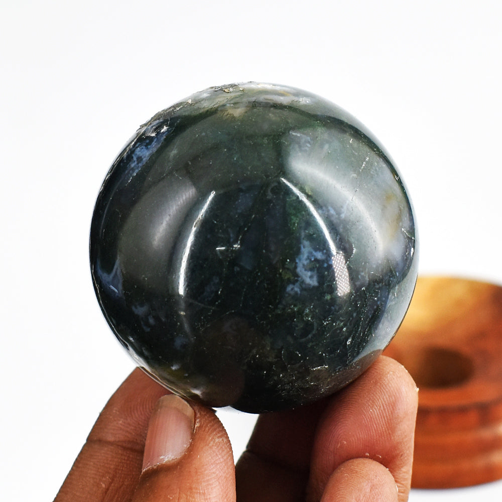 Beautiful 787.00 Cts  Genuine  Green Moss Agate Hand  Carved  Crystal  Healing Gemstone Sphere