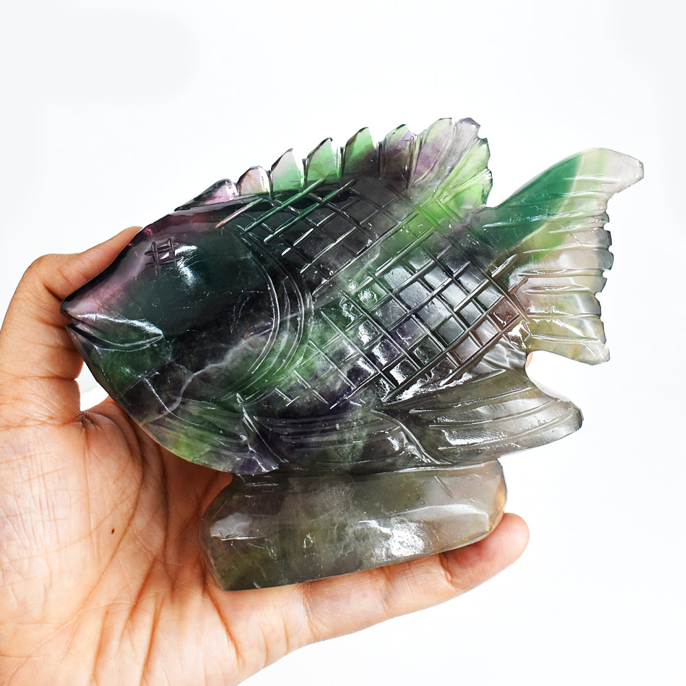 Artisian 3601.00 Carats  Genuine Multicolor Fluorite  Hand  Carved  Crystal  Gemstone Carving Fish