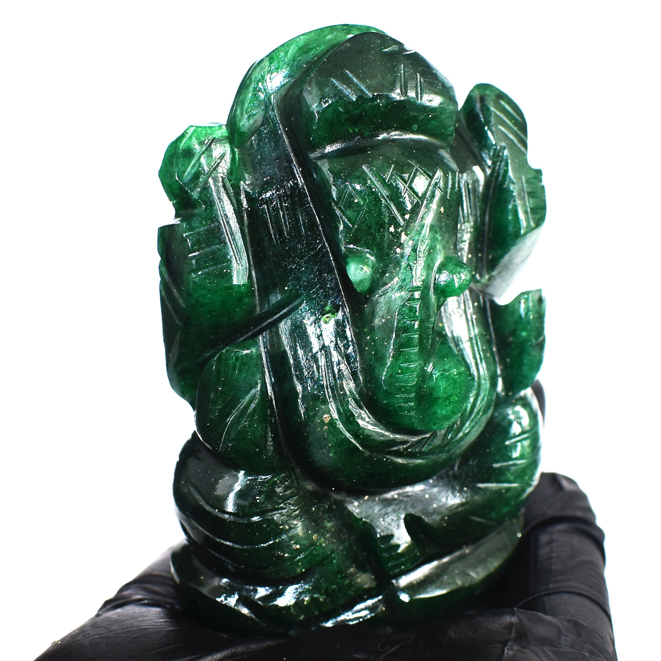 Beautiful 700.00 Cts Genuine Green Jade Divine Hand Carved Crystal Lord Ganesha Idol Gemstone Carving