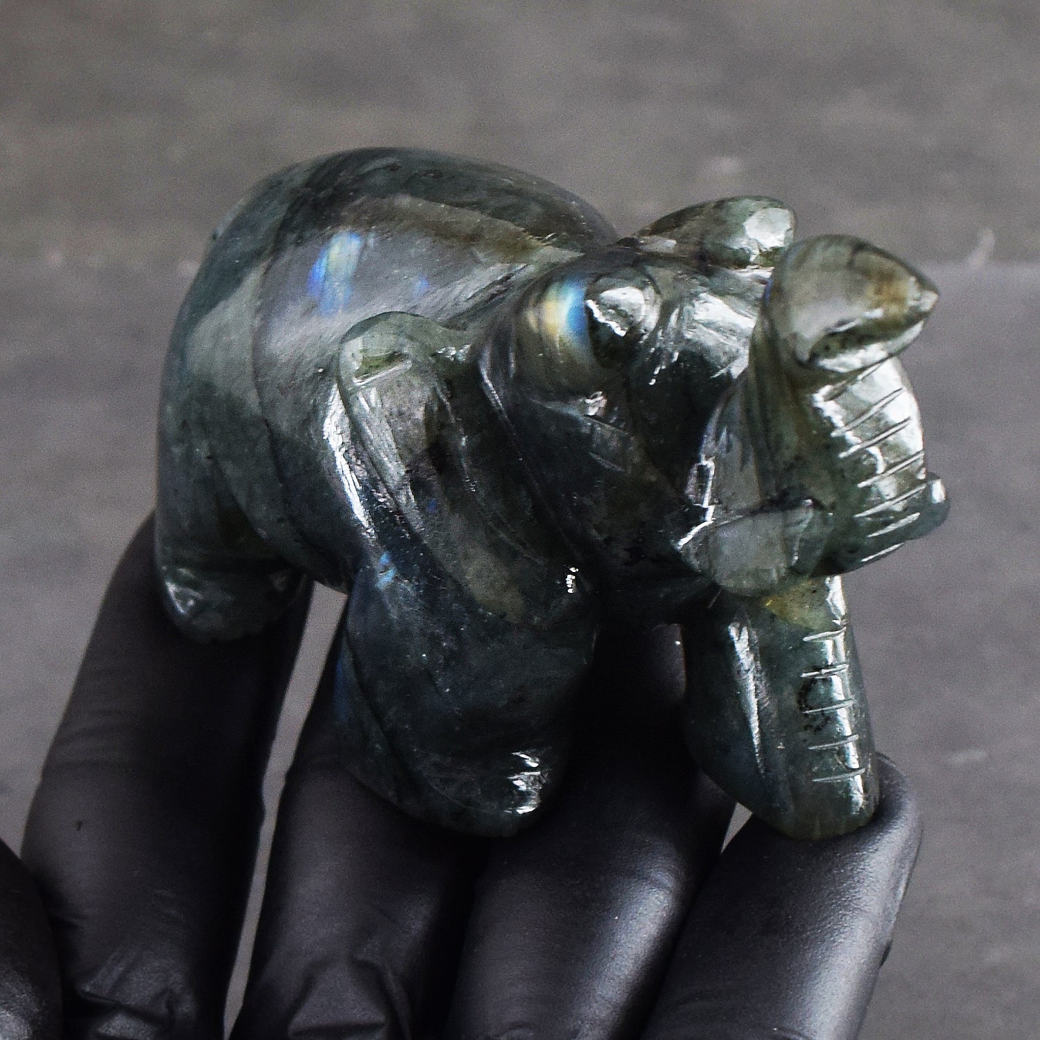 Genuine 917.00 Cts Blue Flash Labradorite Carved Premium Crystal Elephant