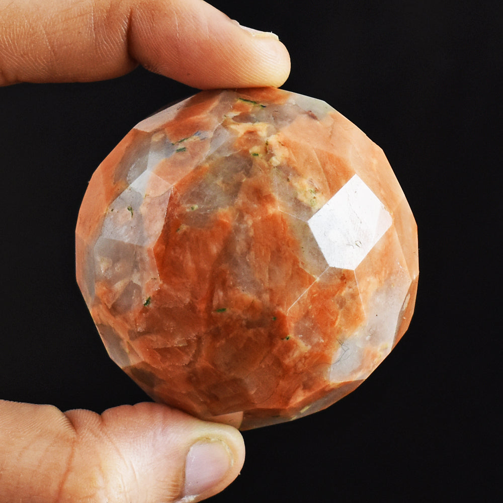 Exclusive 729.00 Cts Genuine Peach Moonstone Faceted Hand Carved Healing Crystal Sphere
