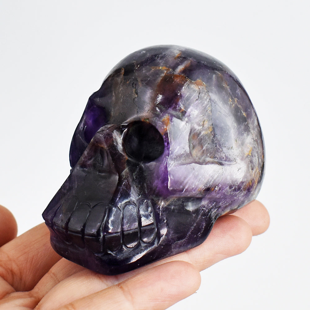 Craftsmen 1191.00  Carats Genuine  Purple  Amethyst Hand  Carved Crystal Gemstone Skull Carving