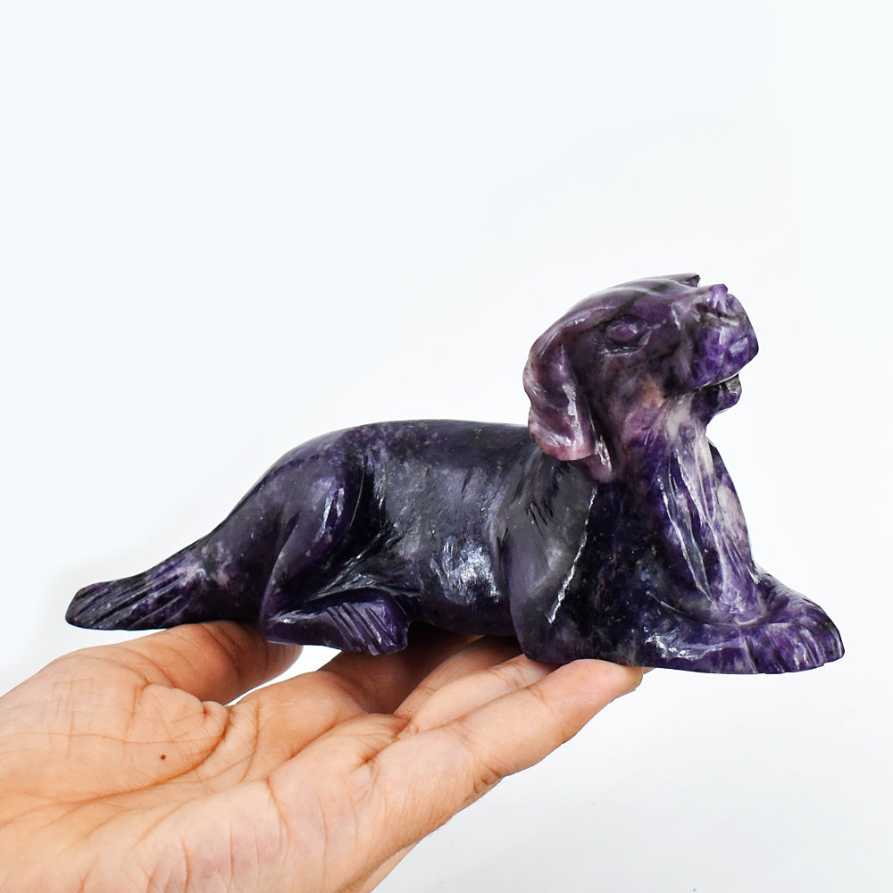 Artisian 2722.00 Carats Genuine Lepidolite Hand Carved  Crystal Gemstone Carving Dog