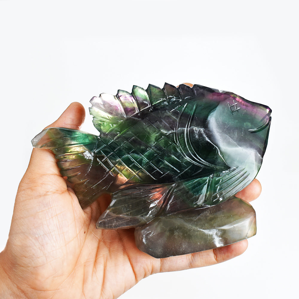 Artisian 3601.00 Carats  Genuine Multicolor Fluorite  Hand  Carved  Crystal  Gemstone Carving Fish