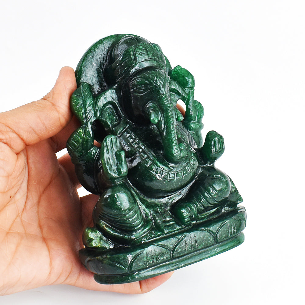 Gorgeous 2871.00 Cts Genuine Green Jade Hand Carved Crystal Gemstone Carving Lord Ganesha