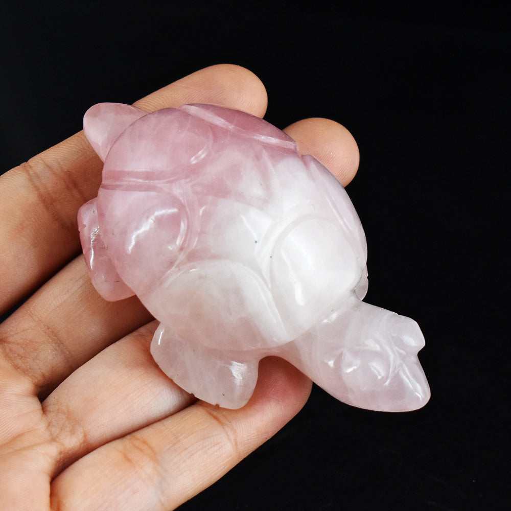 Exclusive  514.00 Carats Genuine Pink Rose Quartz Hand Carved Crystal  Gemstone Turtle Carving