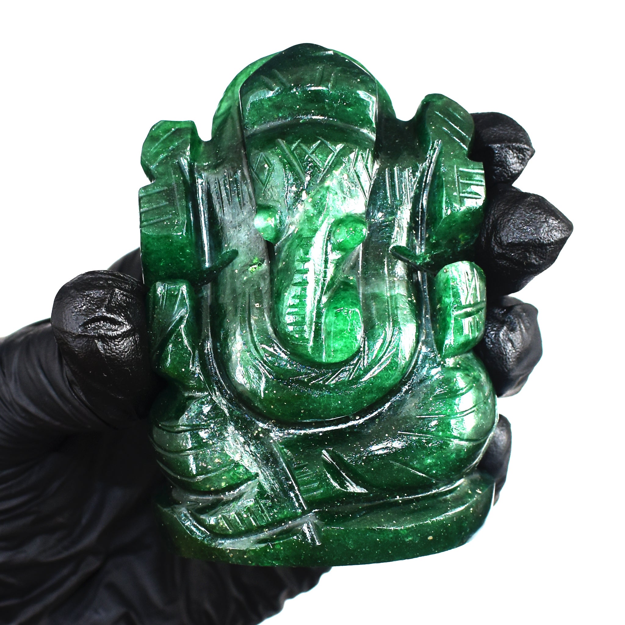 Beautiful 700.00 Cts Genuine Green Jade Divine Hand Carved Crystal Lord Ganesha Idol Gemstone Carving