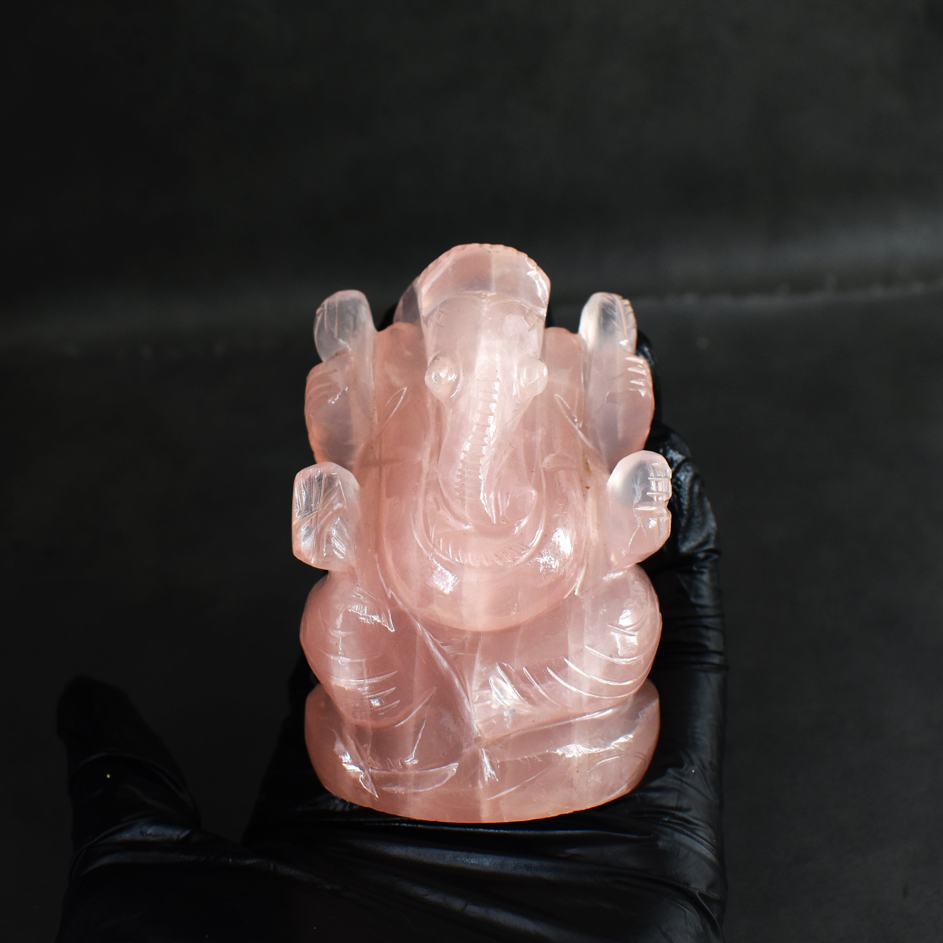 Stunning 1134.00 Rose Quartz Hand Divine Carved Genuine Crystal Gemstone Carving Lord Ganesha