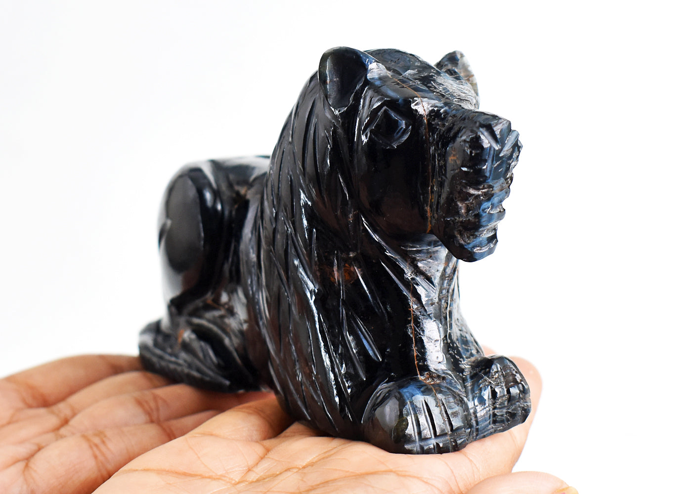 Exclusive 2490.00 Carats  Genuine Tiger Eye  Hand  Carved  Crystal Lion Gemstone Carving