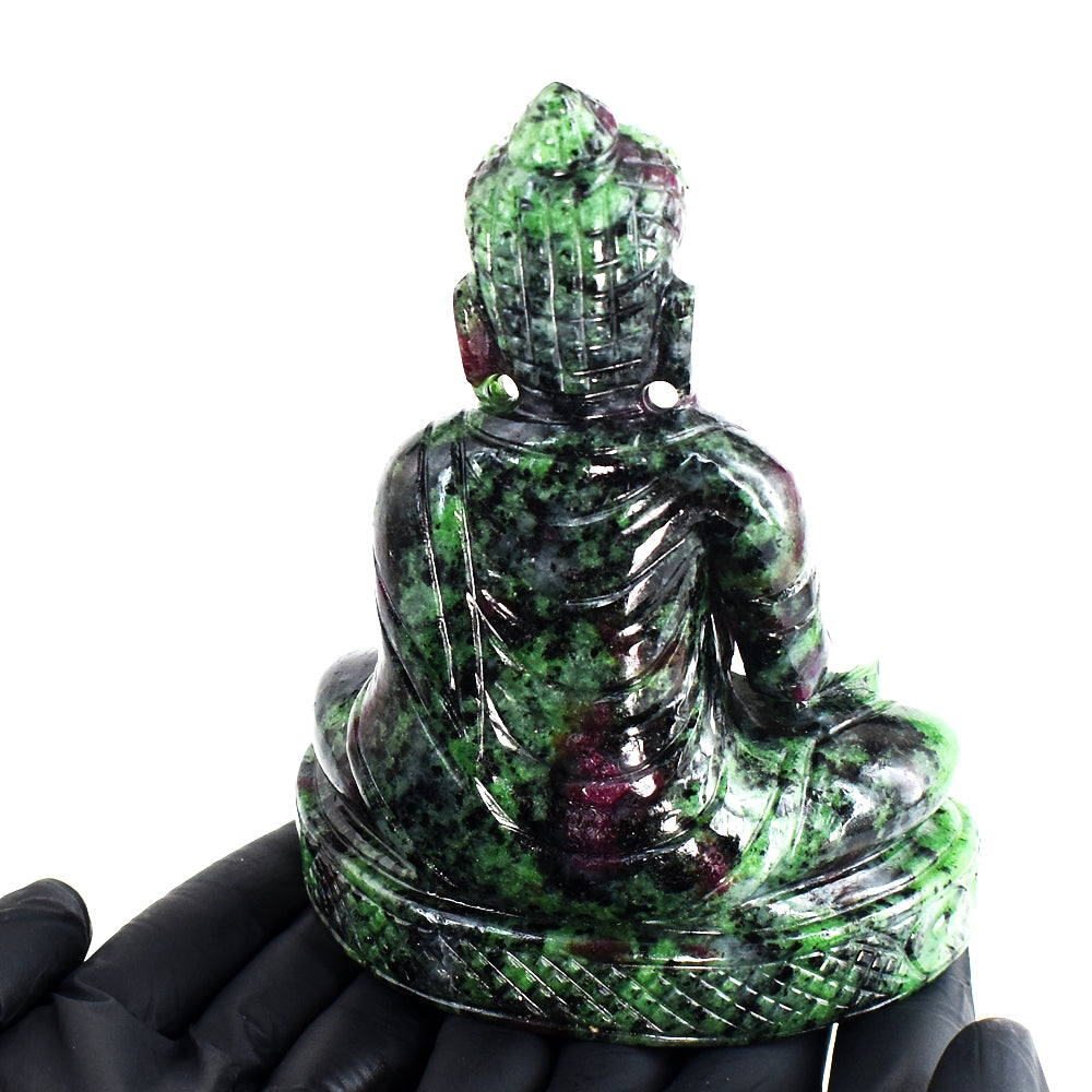 Genuine 2918.00 Cts Ruby Zoisite Hand Carved Crystal Buddha Idol Gemstone Carving