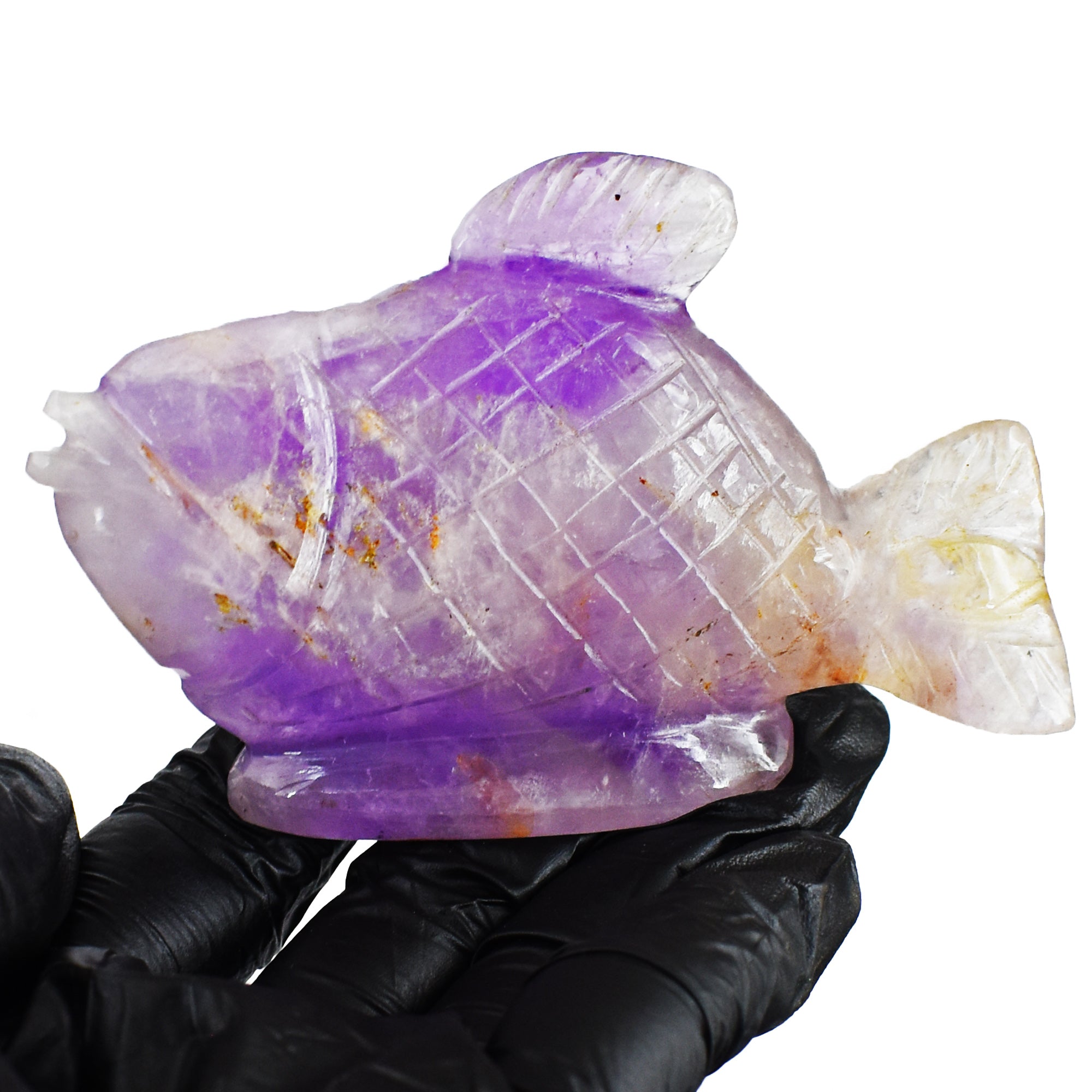 Stunning 496.00 Carats Amethyst Hand Carved Genuine Crystal Gemstone Carving Fish 2026 Collection